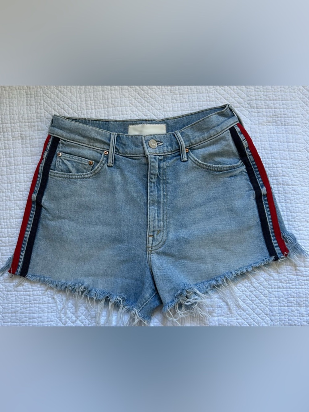 Mother The Easy Does It Thanks Again Racer Denim Shorts Size 25 High Rise